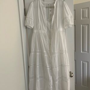 GAP White Puff Sleeve Lace Midi Sundress